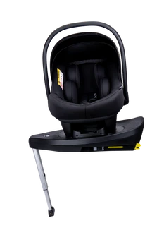 MOON Babyschale LOLA von vorn auf der 360° IQ-Isofix Base, Stützfuß ausgefahren